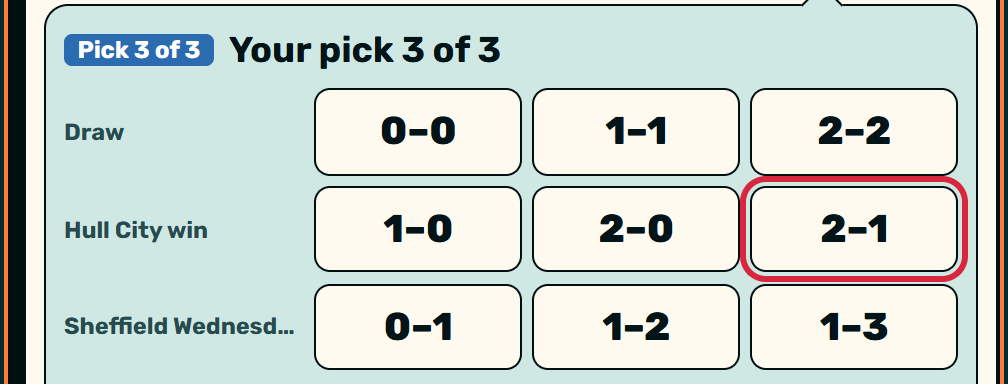 Zaebee screenshot: Make up to 15 predictions in private (5 min). Tap a score. The game shows your count; a two-league day has 5 predictions.